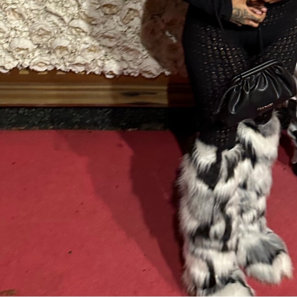 Black and White Faux Fur Leg Warmers